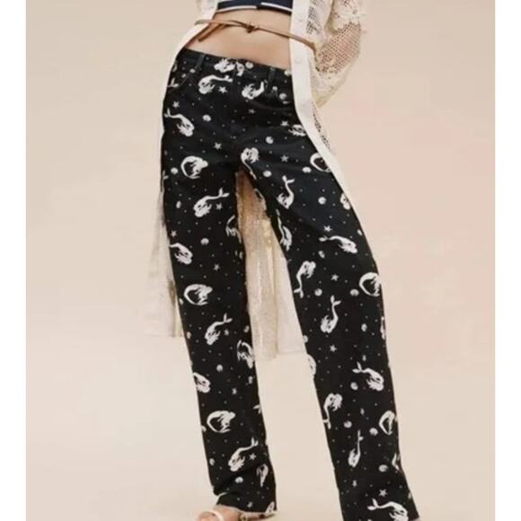 Zara Woman The Trevor Full Length Jeans 2 Black Mermaid Sea Shell Straight Leg‎ - Picture 1 of 11